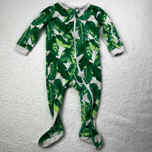 Janie and Jack Footed Zip Pajamas Sz 6-12M Palm Leaves - Picture 1 of 5